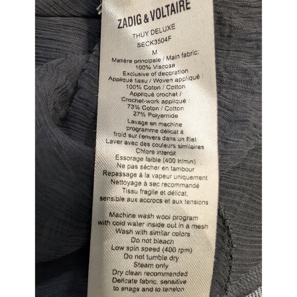 Zadig & Voltaire Deluxe Thuy Embroidered Sheer Blouse Black Size Medium - Picture 8 of 8